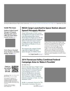 Serving the Marshall Space Flight Center Community www.nasa.gov/centers/marshall/about/star/index.html September 24, 2014  Inside This Issue: Kathleen Pollard Named Manager of Program, Planning and Control