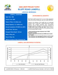 2008 LMOP PROJECT EXPO BLUFF ROAD LANDFILL LINCOLN, NEBRASKA