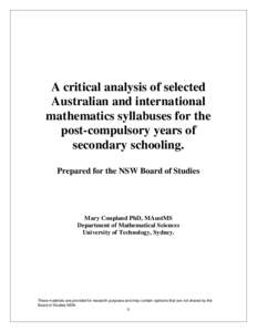 A critical analysis of selected Australian and international mathematics syllabuses for the post-compulsory years of secondary schooling
