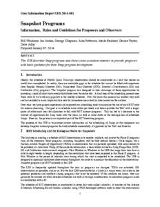 User Information Report UIR[removed]Snapshot Programs Information, Rules and Guidelines for Proposers and Observers Bill Workman, Ian Jordan, George Chapman, Alan Patterson, Merle Reinhart, Denise Taylor, Dave Adler