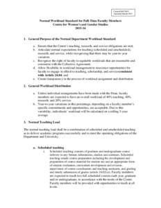 Created Fall 2009 Amended March 2015 Normal Workload Standard for Full-Time Faculty Members Centre for Women’s and Gender Studies