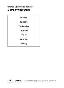 Schofield & Sims Mental Arithmetic  Days of the week Monday Tuesday Wednesday