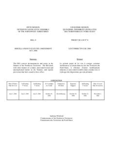 FIFTH SESSION, FIFTEENTH LEGISLATIVE ASSEMBLY OF THE NORTHWEST TERRITORIES CINQUIÈME SESSION, QUINZIÈME ASSEMBLÉE LÉGISLATIVE