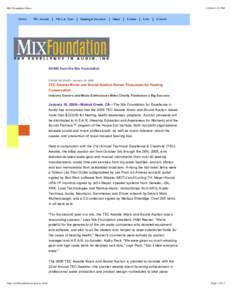 Mix Foundation News[removed]:43 PM NEWS from the Mix Foundation PRESS RELEASE—January 16, 2006