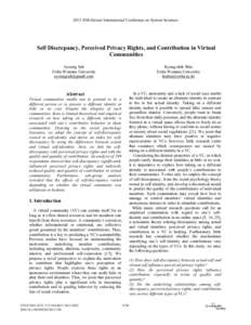 2012 45th Hawaii International Conference on System Sciences  Self Discrepancy, Perceived Privacy Rights, and Contribution in Virtual Communities Ayoung Suh Ewha Womans University