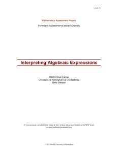 Lesson 16  Mathematics Assessment Project Formative Assessment Lesson Materials  Interpreting Algebraic Expressions