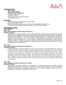 CURRICULUM VITAE: Marc L. Harris Senior Project Manager The Diehl Group Architects, Inc. 489 Saxony Place, Suite 101 Encinitas, CA 92024