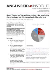 For Immediate Release Canadian Public Opinion Poll Page 1 of 16 Metro Vancouver Transit Referendum: “No” side holds the advantage, but this campaign is 10 weeks long