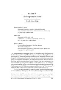review Shakespeare in Print Cyndia Susan Clegg Marta Straznicky, editor Shakespeare’s Stationers: Studies in Cultural Bibliography