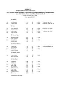 RESULTS United States Canoe Association 2014 National Stock Aluminum Canoe/Downriver Kayak Marathon Championships June 21st, 18 miles, French Broad River, Hendersonville, NC ** Course for Juniors was 7 miles Flow: approx