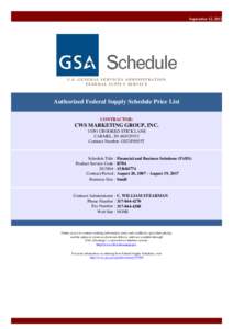 September 12, 2012  U.S. GENERAL SERVICES ADMINISTRATION FEDERAL SUPPLY SERVICE  Authorized Federal Supply Schedule Price List