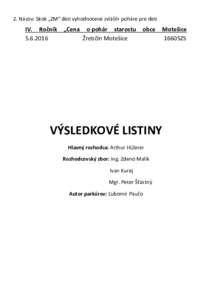 2. Názov: Skok „ZM“ deti vyhodnotené zvlášť+ poháre pre deti  IV. Ročník  „Cena