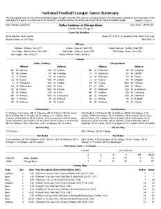 National Football League Game Summary NFL Copyright © 2013 by The National Football League. All rights reserved. This summary and play-by-play is for the express purpose of assisting media in their coverage of the game; any other use of this material is prohibited without the written permission of the National Football League.