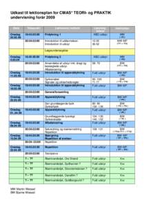 Udkast til lektionsplan for CMAS* TEORI- og PRAKTIK undervisning forår 2009 Dato Onsdag