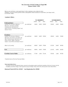 The University of North Carolina at Chapel Hill Summer School[removed]Rates are per credit hour, or any partial thereof, with no maximum, unless otherwise noted. (Example: If you are a North Carolina resident, undergradua