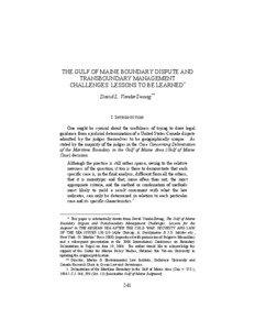 THE GULF OF MAINE BOUNDARY DISPUTE AND TRANSBOUNDARY MANAGEMENT CHALLENGES: LESSONS TO BE LEARNED*