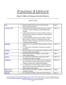 FUNDING $ UPDATE Mayor’s Office of Intergovernmental Relations ________________________________________________________________________________ March 18, 2010 Arts