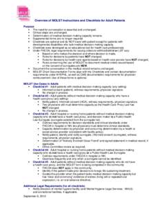 MOLST Instructions and Checklists for Adult Patients (one page overview)