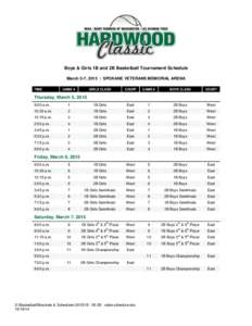 Boys & Girls 1B and 2B Basketball Tournament Schedule March 5-7, 2015 | SPOKANE VETERANS MEMORIAL ARENA TIME GAME #