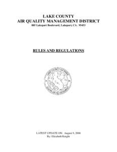 LAKE COUNTY AIR QUALITY MANAGEMENT DISTRICT 885 Lakeport Boulevard, Lakeport, CA[removed]RULES AND REGULATIONS