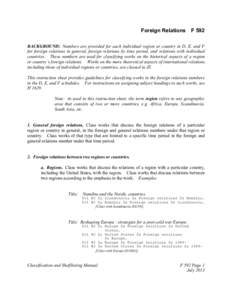 BACKGROUND:  Numbers are provided for each individual region or country in D, E, and F for foreign relations in general, foreign relations by time period, and relations with individual countries