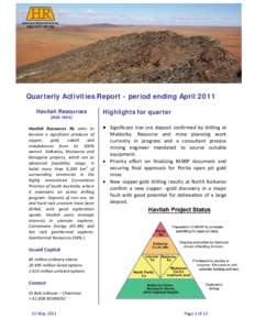 Quarterly Activities Report - period ending April 2011 Havilah Resources (ASX: HAV) Havilah Resources NL aims to become a signiﬁcant producer of