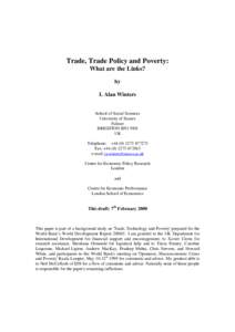 Trade, Trade Policy and Poverty: What are the Links? by L Alan Winters  School of Social Sciences