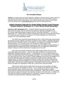 For Immediate Release Contact: For questions about your state’s delegates, alternates or selection process, please contact your state selection administrator: Ms. Marilyn Smith at [removed] or[removed]For