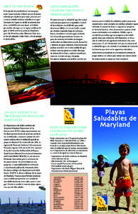 ¿QUÉ ES UNA PLAYA? El Estado de Maryland define el término playa como “aguas naturales, inclusive puntos de acceso, utilizadas por el público para nadar, practicar surf u otras actividades similares realizadas en e