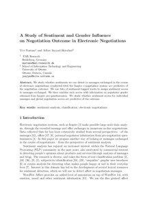 A Study of Sentiment and Gender Influence on Negotiation Outcome in Electronic Negotiations Vivi Nastase1 and Jelber Sayyad Shirabad2