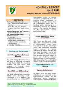 MONTHLY REPORT  March 2011 Issue No. R03-11  Energising the region for economic development