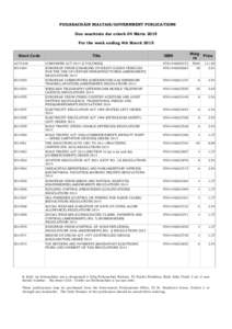 FOILSEACHÁIN RIALTAIS/GOVERNMENT PUBLICATIONS Don seachtain dar críoch 04 Márta 2015 For the week ending 4th March 2015 Stock Code  Title