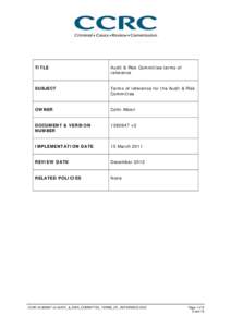 TITLE  Audit & Risk Committee terms of reference  SUBJECT