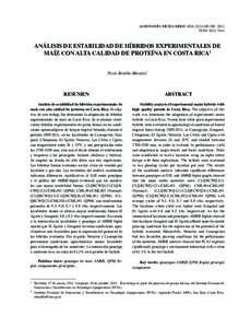 AGRONOMÍA MESOAMERICANA 23(2):ISSN: ANÁLISIS DE ESTABILIDAD DE HÍBRIDOS EXPERIMENTALES DE MAÍZ CON ALTA CALIDAD DE PROTEÍNA EN COSTA RICA1 Nevio Bonilla-Morales2