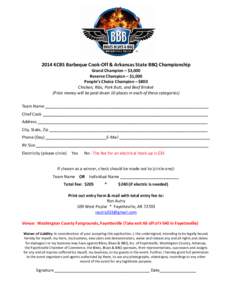           2014 KCBS Barbeque Cook‐Off & Arkansas State BBQ Championship 