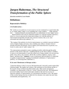 Jurgen Habermas, The Structural Transformation of the Public Sphere