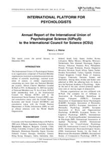 INTERNATIONAL JOURNAL OF PSYCHOLOGY, 2005, 40 (5), 357–366  INTERNATIONAL PLATFORM FOR PSYCHOLOGISTS  Annual Report of the International Union of