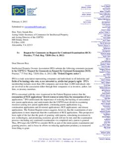 President  February 4, 2013 Submitted to: [removed] Hon. Terry Stanek Rea Acting Under Secretary of Commerce for Intellectual Property