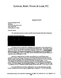 SANDLER, REIFF, YOUNG & LAMB, RC.  September 28,2012 Shawn Woodhead Worth Secretary Federal Election Comniission