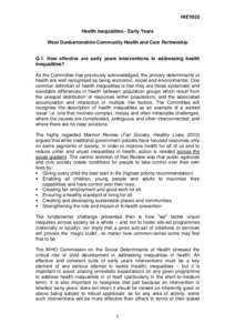 HIEY035 Health Inequalities - Early Years West Dunbartonshire Community Health and Care Partnership Q.1. How effective are early years interventions in addressing health inequalities?