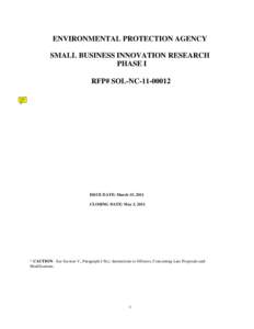 Environmental Protection Agency Small Business Innovation Research Phase 1