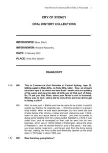 Oral History/Commercial/Ross Ellis 2/ Transcript  1 CITY OF SYDNEY ORAL HISTORY COLLECTIONS