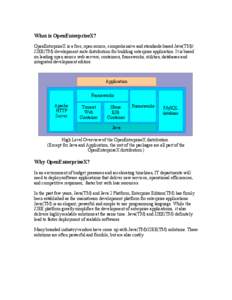 What is OpenEnterpriseX? OpenEnterpriseX is a free, open source, comprehensive and standards-based Java(TM)/ J2EE(TM) development suite distribution for building enterprise application. It is based on leading open source