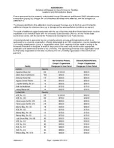 ADDENDUM 1 Schedule of Charges for Use of University Facilities Academic and Administrative Space Events sponsored by the university units funded through Educational and General (E&G) allocations are exempt from paying a