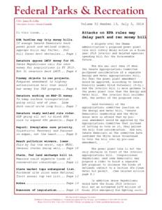 Federal Parks & Recreation Editor: James B. Coffin Subscription Services: Gerrie Castaldo In this issue. . . EPA hurdles may trip money bills.