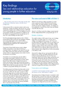 Key findings  Sex and relationships education for young people in further education  Briefing Paper 2010