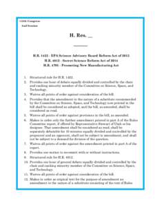 113th Congress 2nd Session H. Res. __  H.R[removed]EPA Science Advisory Board Reform Act of 2013