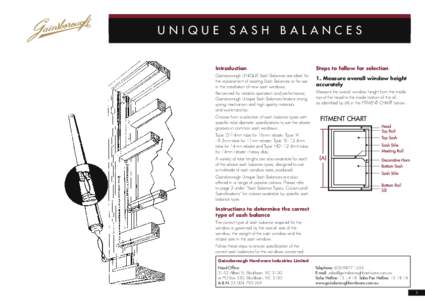 UNIQUE SASH BALANCES Introduction Steps to follow for selection  Gainsborough UNIQUE Sash Balances are ideal for