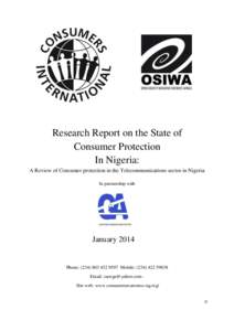 Research Report on the State of Consumer Protection In Nigeria: A Review of Consumer protection in the Telecommunications sector in Nigeria In partnership with