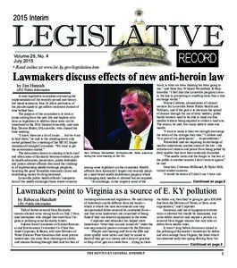 2015 Interim  LEGISLATIVE Volume 28, No. 4 July 2015 * Read online at www.lrc.ky.gov/legislation.htm